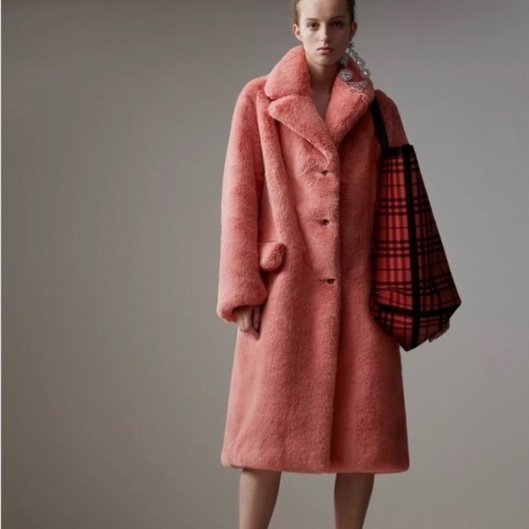 Burberry Jackets & Blazers - Burberry Pink Teddy Faux Fur Coat